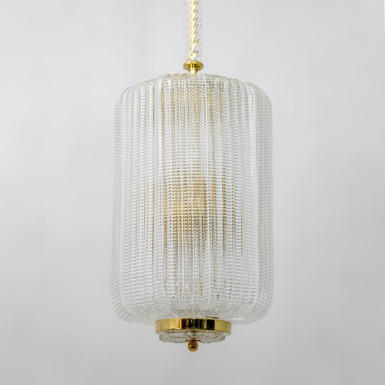 Image 1 of Lampadario a lanterna in vetro di Murano in ottone in stile Art Déco attribuito a Tomaso Buzzi