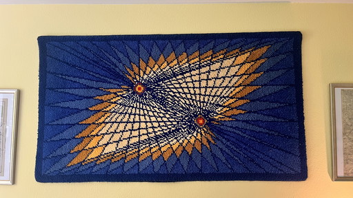 Vintage skandinavischer Rya-Teppich, handgewebte Wolle, Mid-Century Modern (180x100 cm)