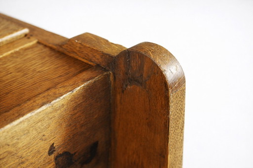 Mobiletto portadocumenti vintage industriale in rovere inglese con cassetti, anni '20