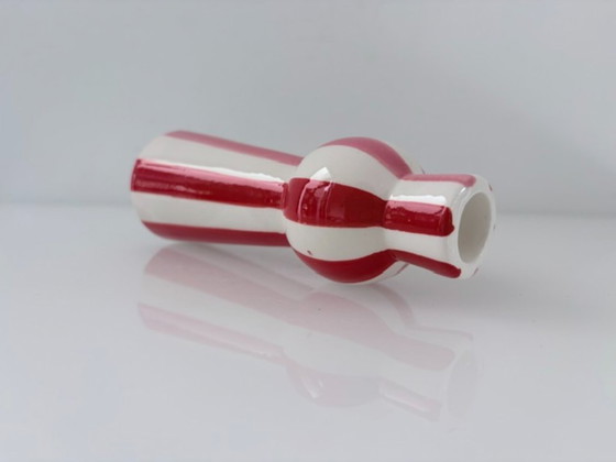 Portacandele Dipinto a Mano a Strisce Rosso-Rosa-Bianco – Ceramic (photo 9 of 9)