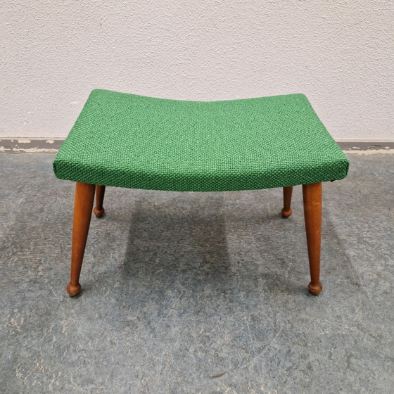 Vintage Footstool Newly Upholstered Ploeg Fabric – Footstools & poufs, Textile, Wood (photo 4 of 13)