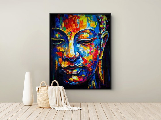 Image 1 of Unique hand-painted Buddha painting "Colorful Calm" – Seksak Jaichumchen – 80 × 100 cm