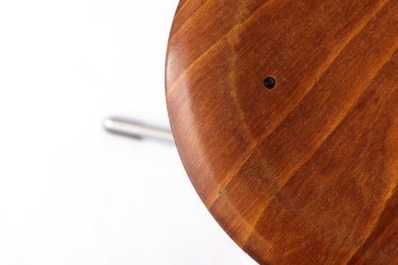 Image 1 of Set of 4 Vintage Industrial Stools 1970s, Chrome Adjustable Stools with Pagholz Seats, Mid Century Stools