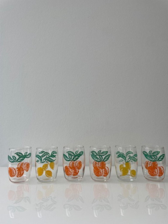 Image 1 of 6x Retro lemonade glasses with citrus fruit decorations