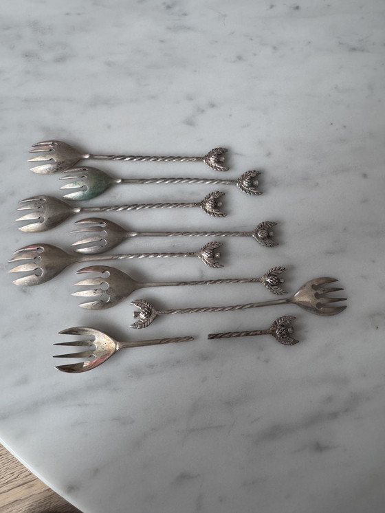 Image 1 of 17 Vintage 800 Silver Dessert Forks & Spoons – 250g
