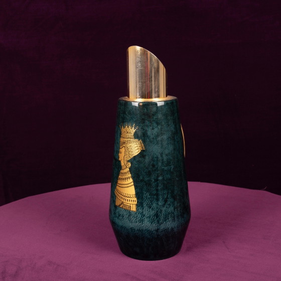 Aldo Tura Mod. 1278D Gedecoreerde Blauwe Geitenleren Perkament Thermoskan Italië 1950 – Decoratieve objecten (photo 10 of 18)