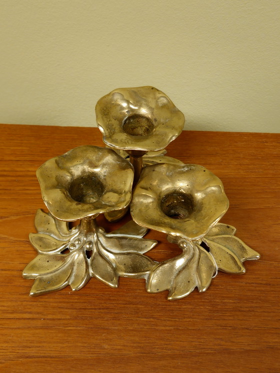 Image 1 of Vintage Brass Art Nouveau Candlestick Candle Holder