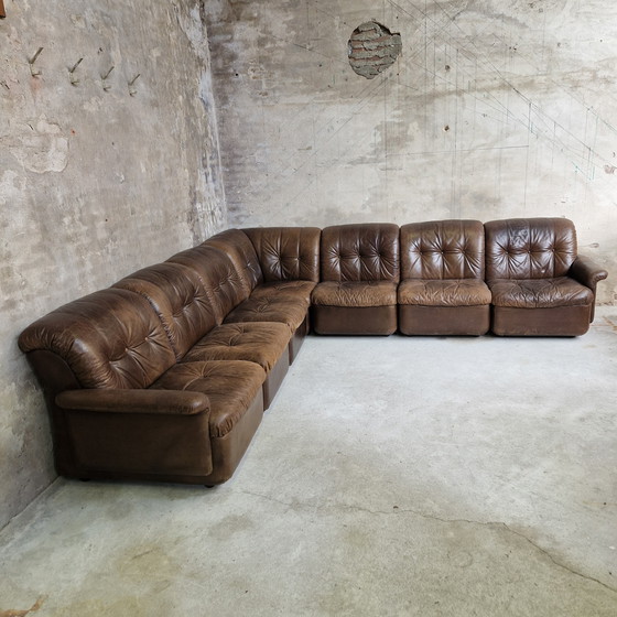 Image 1 of Sofá modular de los años 70 con elementos marrones y sofá de cuero.
