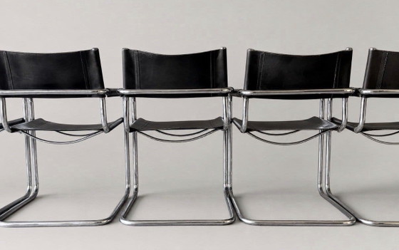 Image 1 of 6 vintage Mart Stam S34 armchairs for Linea Veam, Italy, dark chestnut brown leather