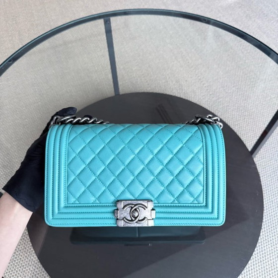 Image 1 of Chanel Boy Medium - 25CM Quilted Lambskin Blue Ruthenium Silver Hardware Series 19
