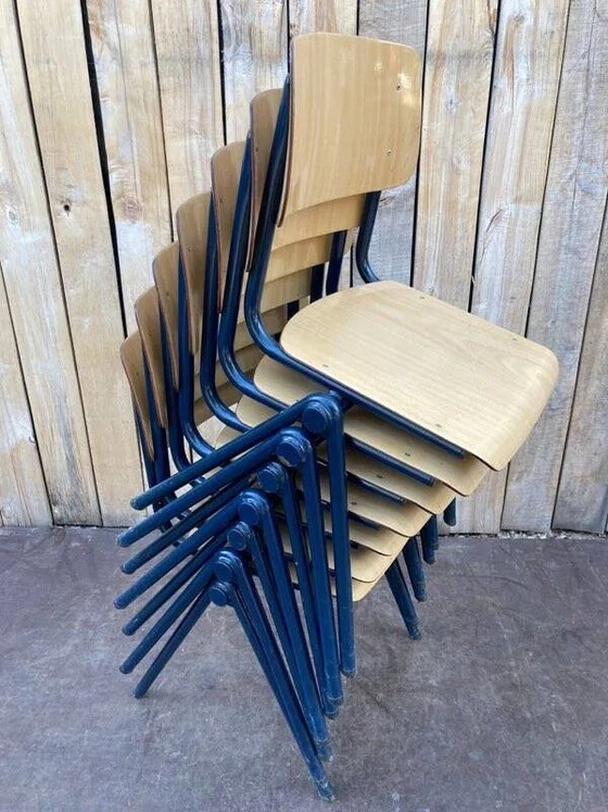 Vintage Galvanitas S35 chair, blue compass frame, Dining chairs, Wood, Industrieel (photo 3 of 18)