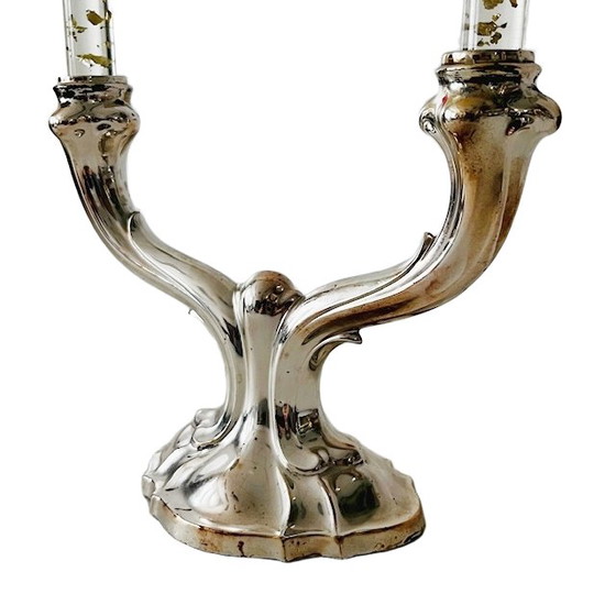 Image 1 of Vintage German Art Nouveau silver-plated candlestick with double arms, 1950s