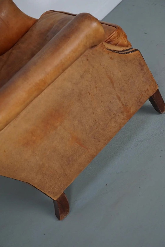 Image 1 of Vintage Nederlandse clubfauteuil van cognackleurig leer