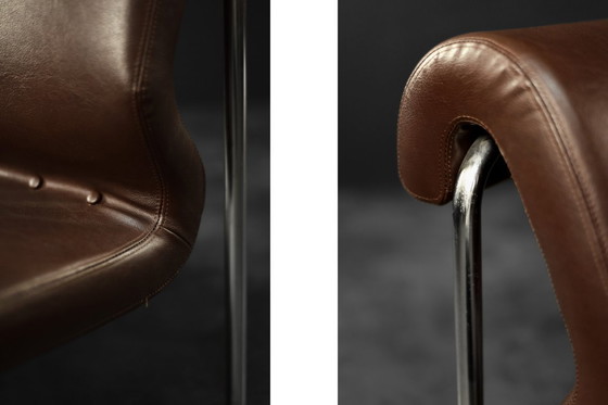 Image 1 of Divano da salotto a 2 posti con struttura in acciaio marrone, vintage metà secolo, Germania moderna, anni '70