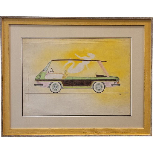 Dessin d'époque "Prototype de voiture", France