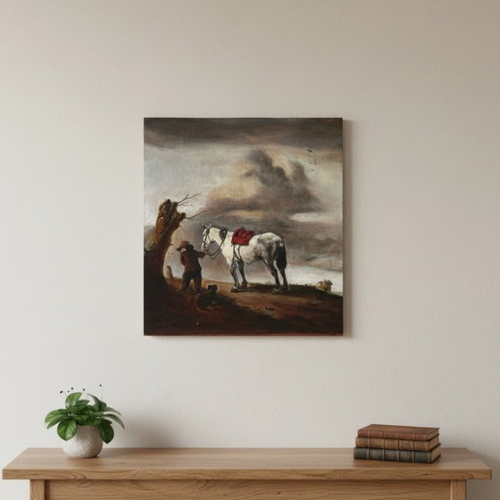 Image 1 of Reproduction par George Boellaard du tableau à l'huile « Cheval gris » de Wouwermans