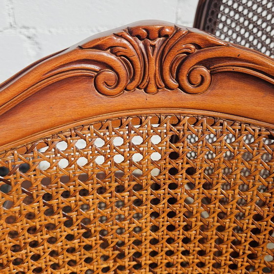 Image 1 of 4 French Vintage Cane Dining Chairs - Cottage Chairs - Style Louis XV - 80s