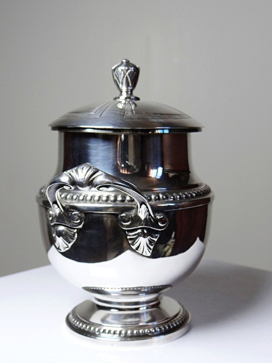 Image 1 of Elegant antique silver-plated metal sugar bowl from the 1880s-1930s