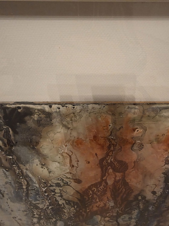 Dries Van den Broeck (1923-1995), Original Abstract Material Work (1992), Art, Glass, Paper, Beige (photo 12 of 13)