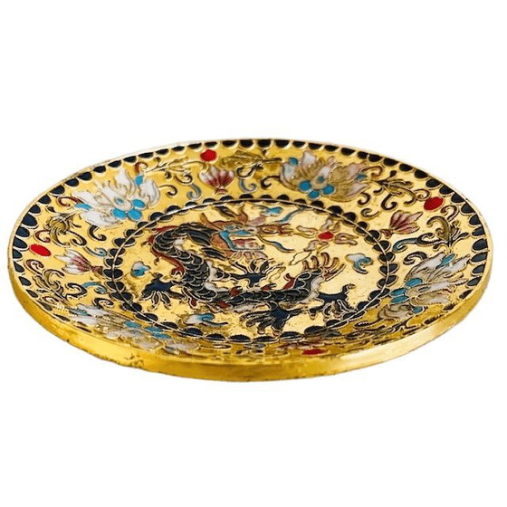 Image 1 of Vintage messing sierbordje cloisonne draak 1980's