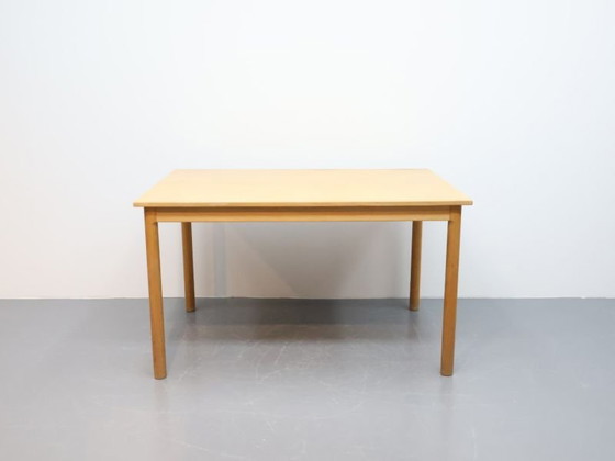Vintage dining table / oak wood / yellow rectangle / Slagelse møbelvarrk Denmark (photo 4 of 5)