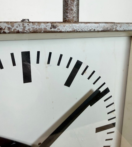Image 1 of Reloj de techo industrial cuadrado de doble cara de Pragotron, década de 1970