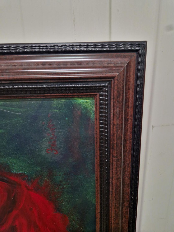 Image 1 of Large classic painting with roses in a thundering classic frame, dimensions: 113 cm wide and 168 cm high.