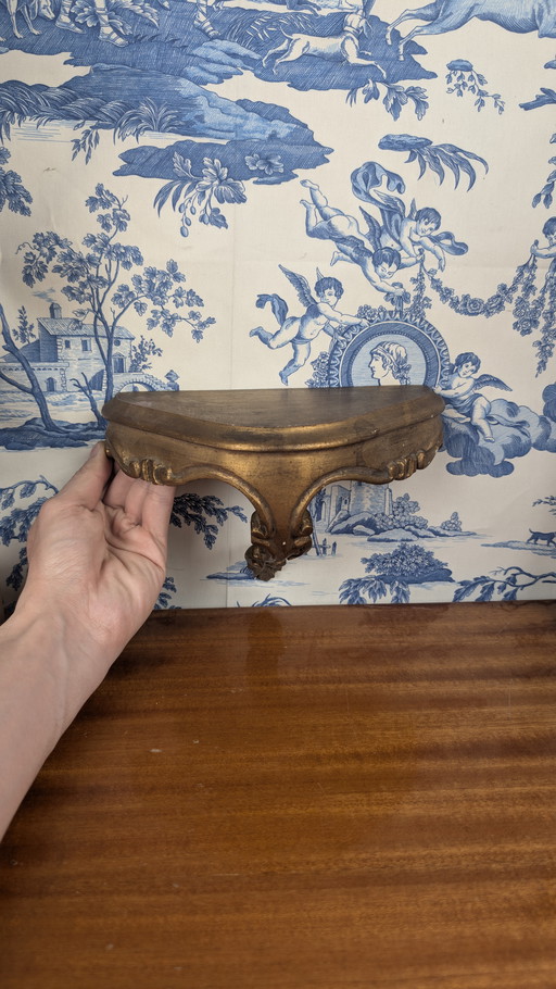 Petite Console Murale En Bois Et Stuc Doré Style Baroque Louis XV Vintage