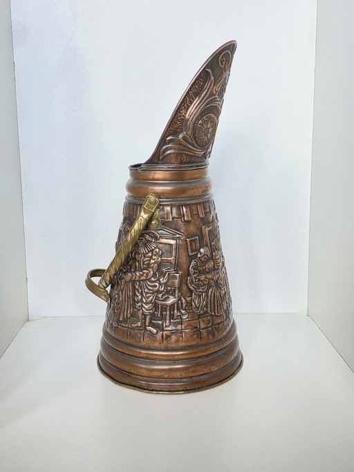 Porte-parapluie/seau à charbon vintage hollandais en cuivre et laiton gaufrés – paraplubak, Copper, Brass (photo 2 of 15)