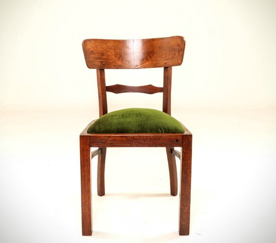 Image 1 of Silla antigua de madera de roble, estilo academia oscura, verde, madre, 1930