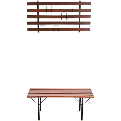 Banc vintage en bois de rose avec étagère, Italie 1970