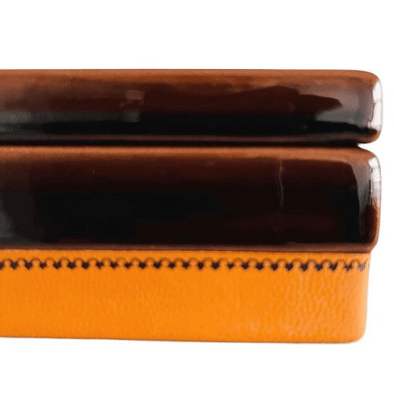 Image 1 of Vintage mid-century SC3 Italy jewelry box nubuck ceramic leather 1970s