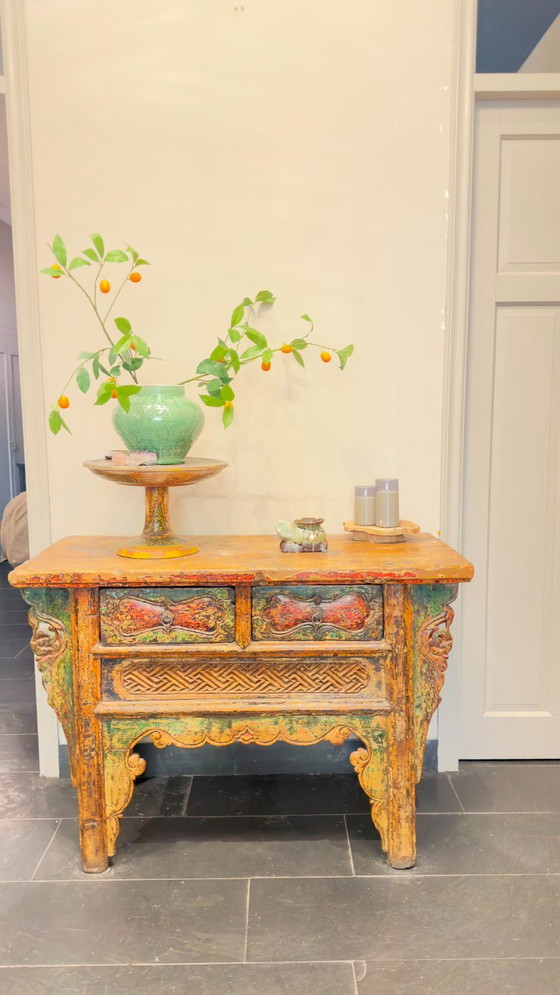 Consolle orientale con intagli in legno colorati – Console, Wood (photo 9 of 10)