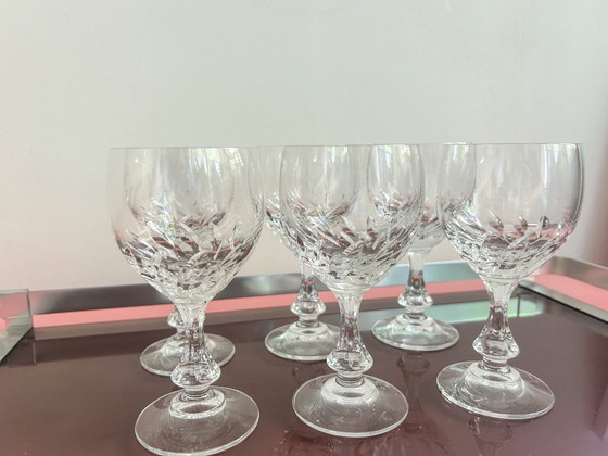 6x Vintage Geslepen Kristal Wijnglas – Glazen & Karaffen, Crystal (photo 2 of 8)