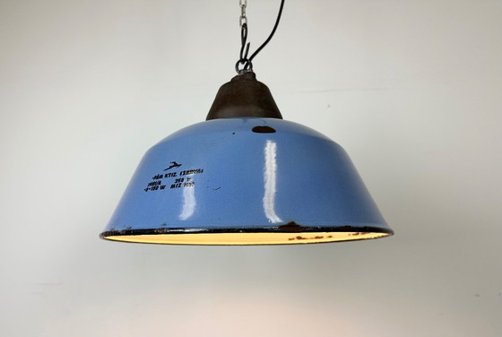 Image 1 of Industrial Blue Enamel and Cast Iron Pendant Light, 1960s