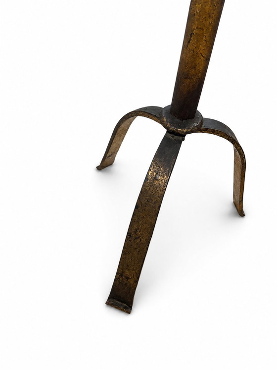 Image 1 of Grote brutalistische kandelaar met 5 armen uit het midden van de 20e eeuw, verguld ijzer (55 cm)