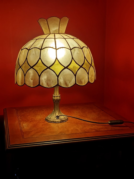 Lampe de table miniature vintage Tiffa - coquillages Capiz en nacre. – tafellampen, Metal, Other