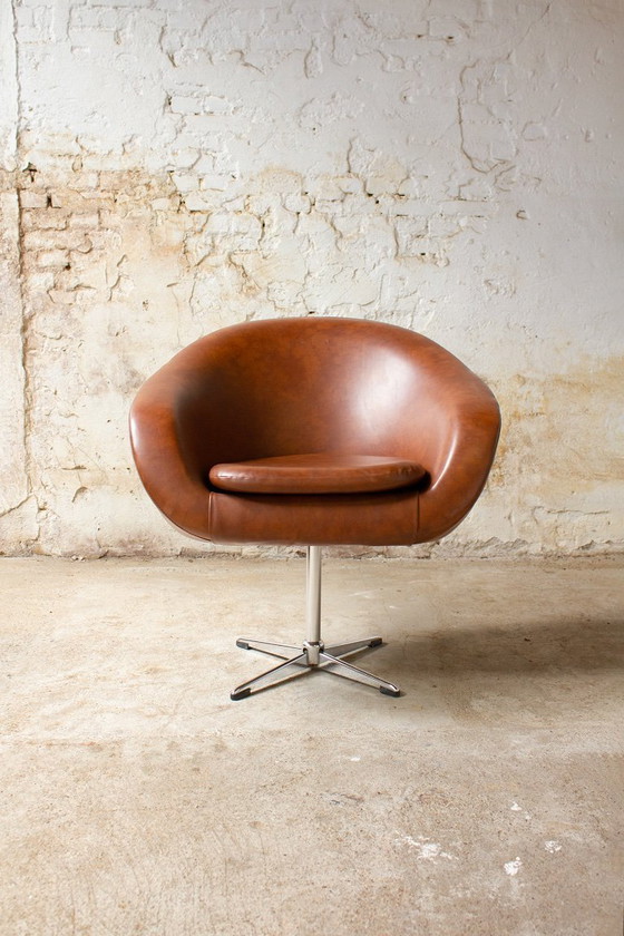 Image 1 of 70's Armchair / Swivel Chair Brown Skai Leather