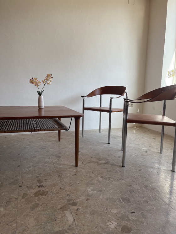 Image 1 of 1x Originele "Gustav Bahus jaren 60" salontafel van teakhout met papieren koordplank, Noorwegen!!