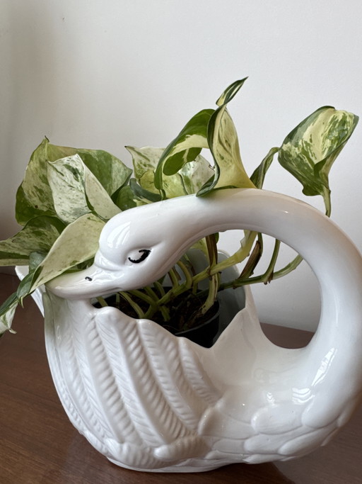 Cache-pot cygne vintage en céramique