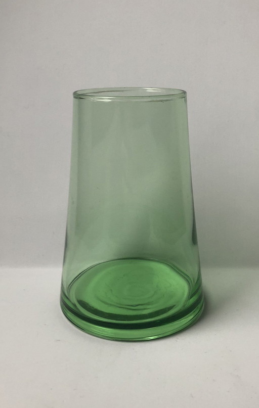 3x green flared water glasses