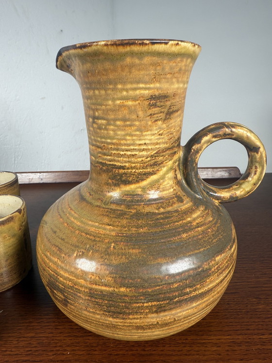 Image 1 of Aardewerk Brutalist Water of Wijnkaraf met Bekers Vintage