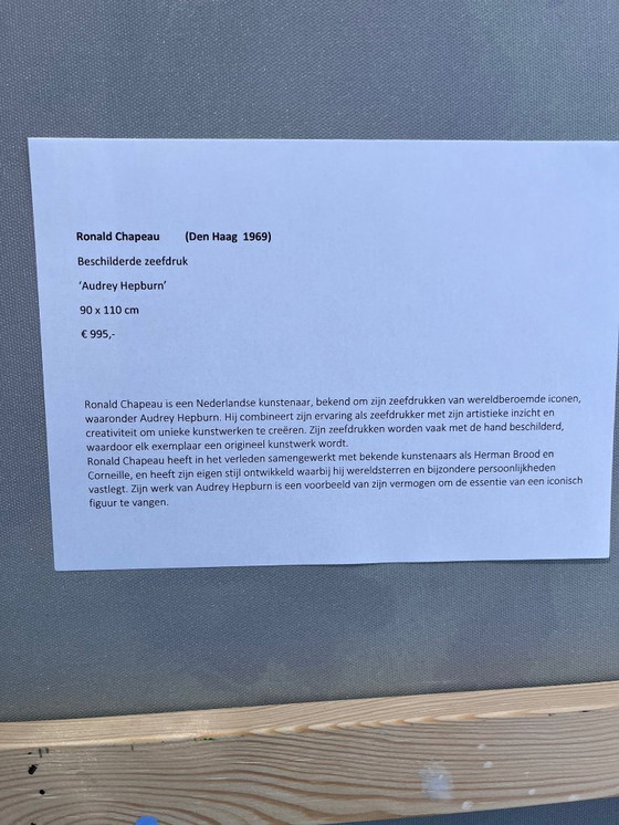 Image 1 of Ronald Chapeau 'Audrey Hepburn' painted screen print