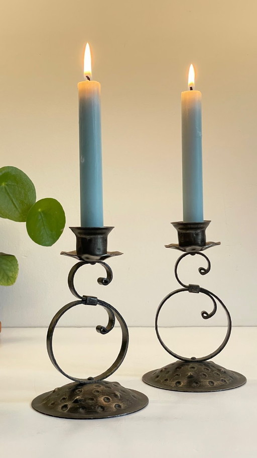 Vintage Kerzenständer aus Metall mit schwarzer Patina