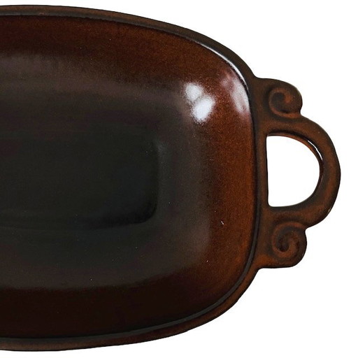 Fuente de horno vintage de cerámica alemana marrón estilo art déco de los años 60