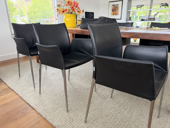 6x Zanotti Lia eetkamerstoelen met armleuning zwart – Zanotta, Leather, Metal (photo 9 of 15)