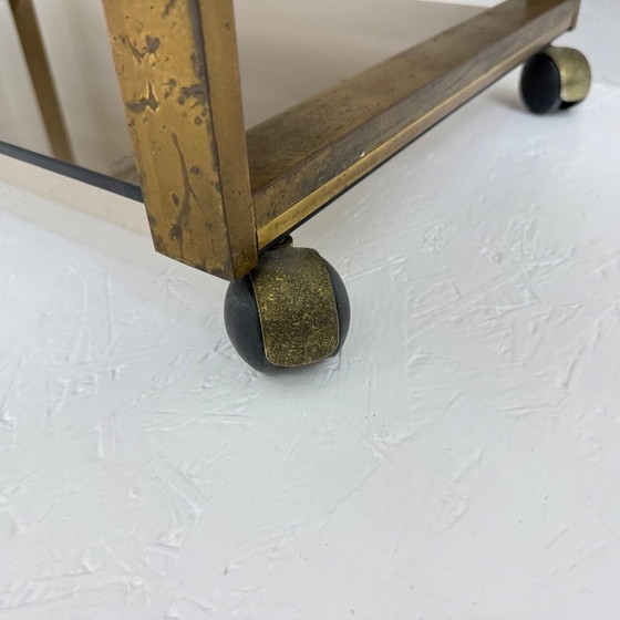 Image 1 of Barwagen aus Messing mit Rauchglas aus der Mitte des 20. Jahrhunderts, 1970er Jahre