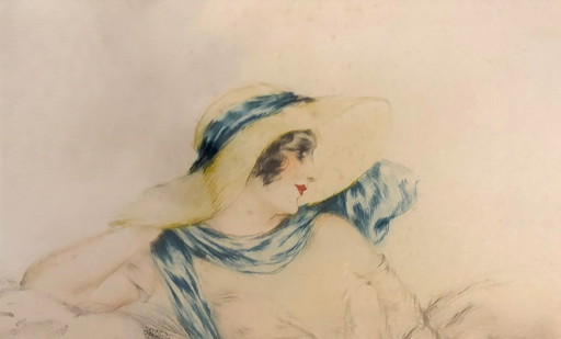 Élégante figurine ovale de Léda avec cygne de Louis Icart, vers les années 1920