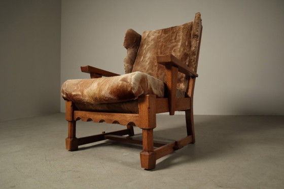 Brutalist oak lounge armchair and ottoman in original goat hide, 1960s – Wood (photo 14 of 15)