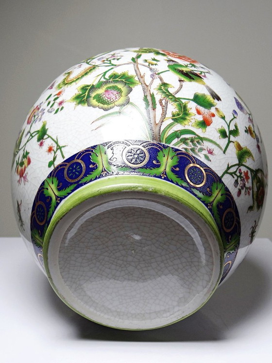 Image 1 of Vase boule faïence craquelé chinoiserie vintage années 60-80